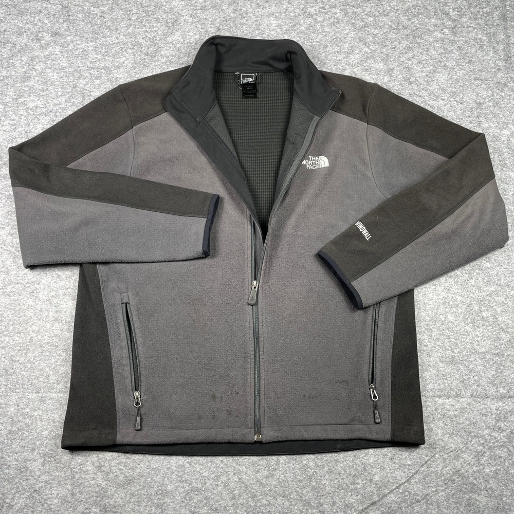 The North Face Fleece Jacket Mens XL Grey Black WindWall Full Zip Outdoor Hiking
